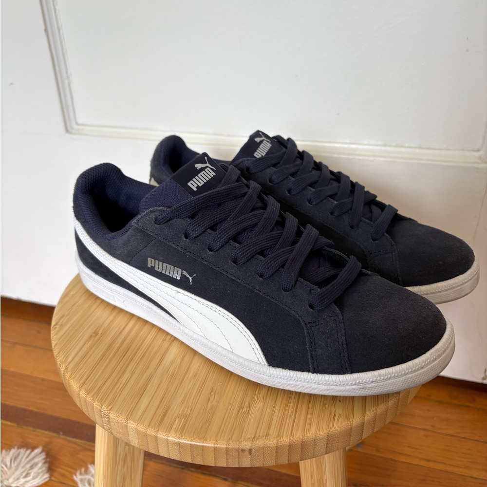 Puma Navy and White Low-Top Suede Sneakers